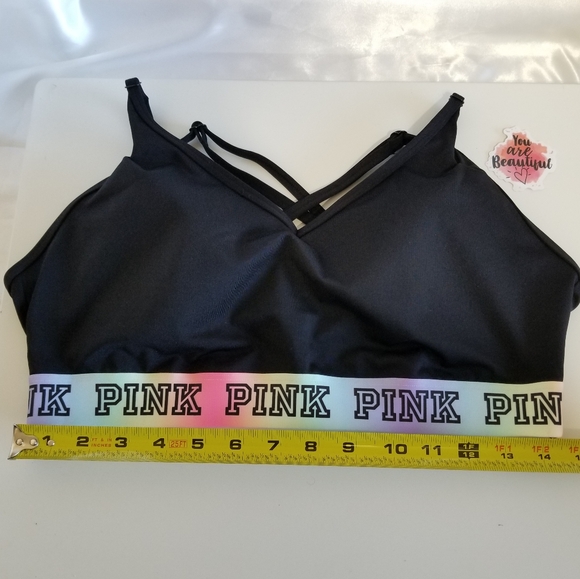 PINK Victoria's Secret Black Ultimate Sports Bra Strappy Bralette Logo New Large - Picture 14 of 16
